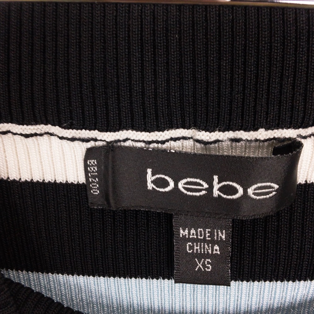 Bebe Off shoulder boat neck striped top blue B - Picture 7 of 8